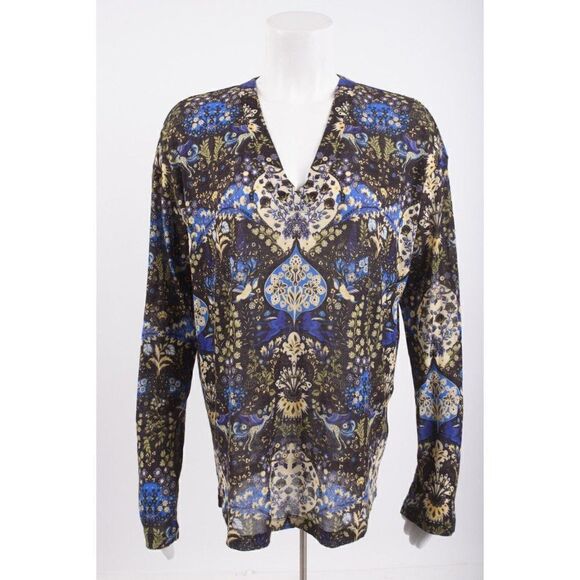 ETRO Milano Womens Top Shirt Size 42 US 6 Blue Bird Print Multicolor Floral NWT - Picture 1 of 6